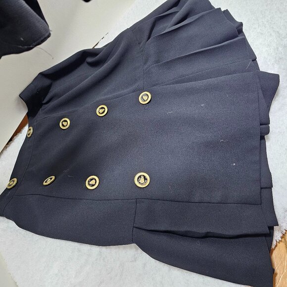 Vintage CACHÉ Black Blazer & Skirt Set – Gold Crest Buttons, Size 4 - Picture 7 of 9